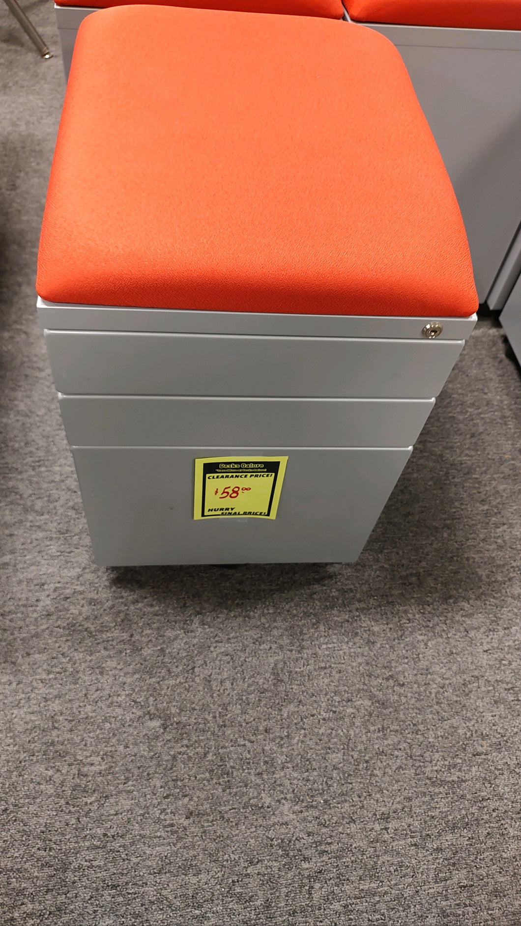 R4 Gray/Orange Bench Rolling 3 Drawer Used File $58.00 - 1 Only!