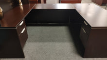 Load image into Gallery viewer, R7706 30&quot;x 66&quot; Mahogany U-Shape Used Desk w/Hutch/2 Files $699.98 - 1 Only!