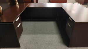 R7706 30"x 66" Mahogany U-Shape Used Desk w/Hutch/2 Files $699.98 - 1 Only!