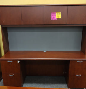 R9605 24"x 72" Mahogany Used Credenza Desk w/Hutch/2 Files $199.98 - 1 Only!