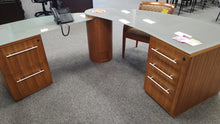 Load image into Gallery viewer, R9907 48&quot;x 71&quot; L-Shape Glass Used Desk w/2 Files $449.98 - 1 Only!