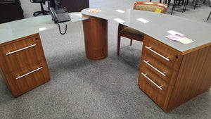 R9907 48"x 71" L-Shape Glass Used Desk w/2 Files $449.98 - 1 Only!