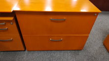 Load image into Gallery viewer, R5500 86&quot;x 88&quot; Pine L-shape Used Desk w/Lateral File $499.95 - 1 Only!