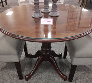 R52 42" Mahogany Round Used Table W/Glass top $199.98 - 1 Only!