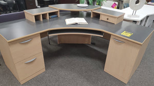 R7333 59"x 59" Walnut/Gray Corner Used Desk w/2 files $399.95 - 1 only!