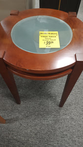 R22 18" Cherry Round Glass/Wood Used Table $39.95 - 1 Only!