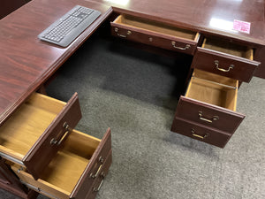 R900 30”x 66” Mahogany L shape Used Desk $349.98 -1 only!